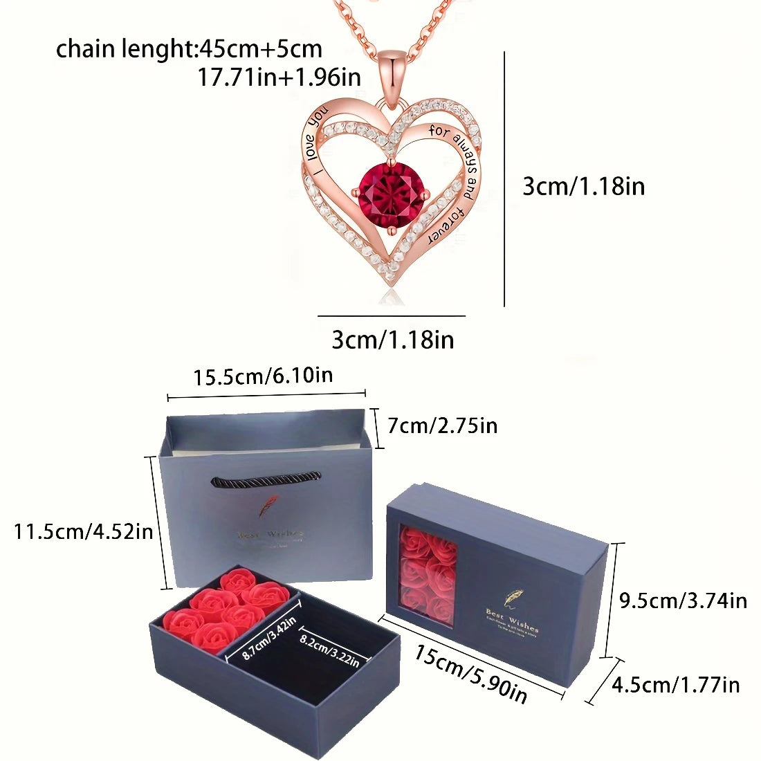 Heart Necklace with Roses and Gift Box - Valentine's Day