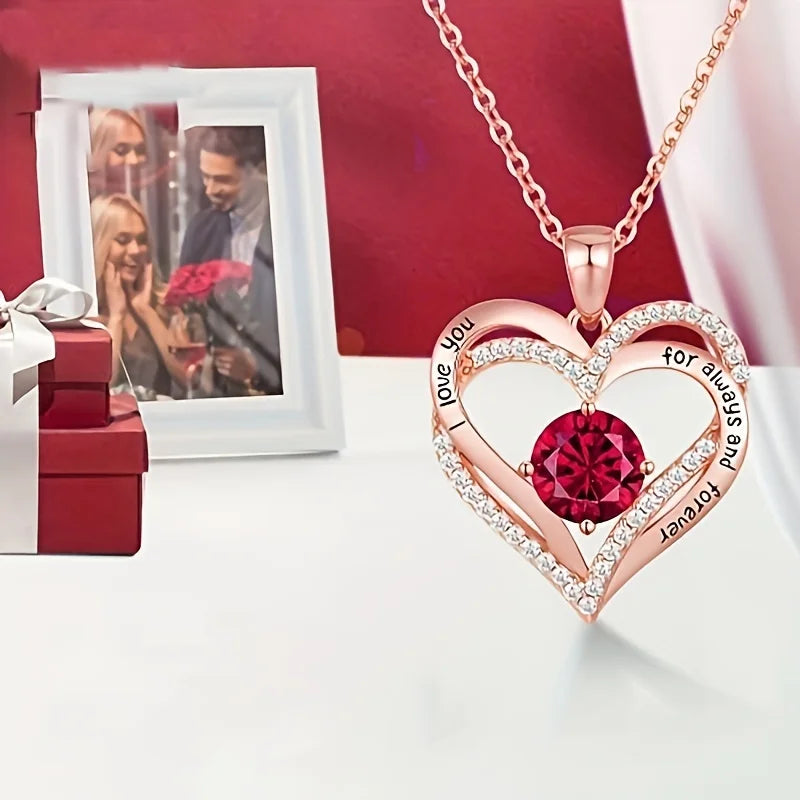 Heart Necklace with Roses and Gift Box - Valentine's Day