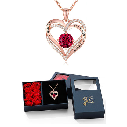 Heart Necklace with Roses and Gift Box - Valentine's Day